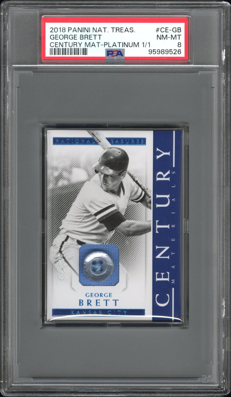 2018 Panini National Treasures Century Materials Century Mat-Platinum 1/1 George Brett #CE-GB PSA 8