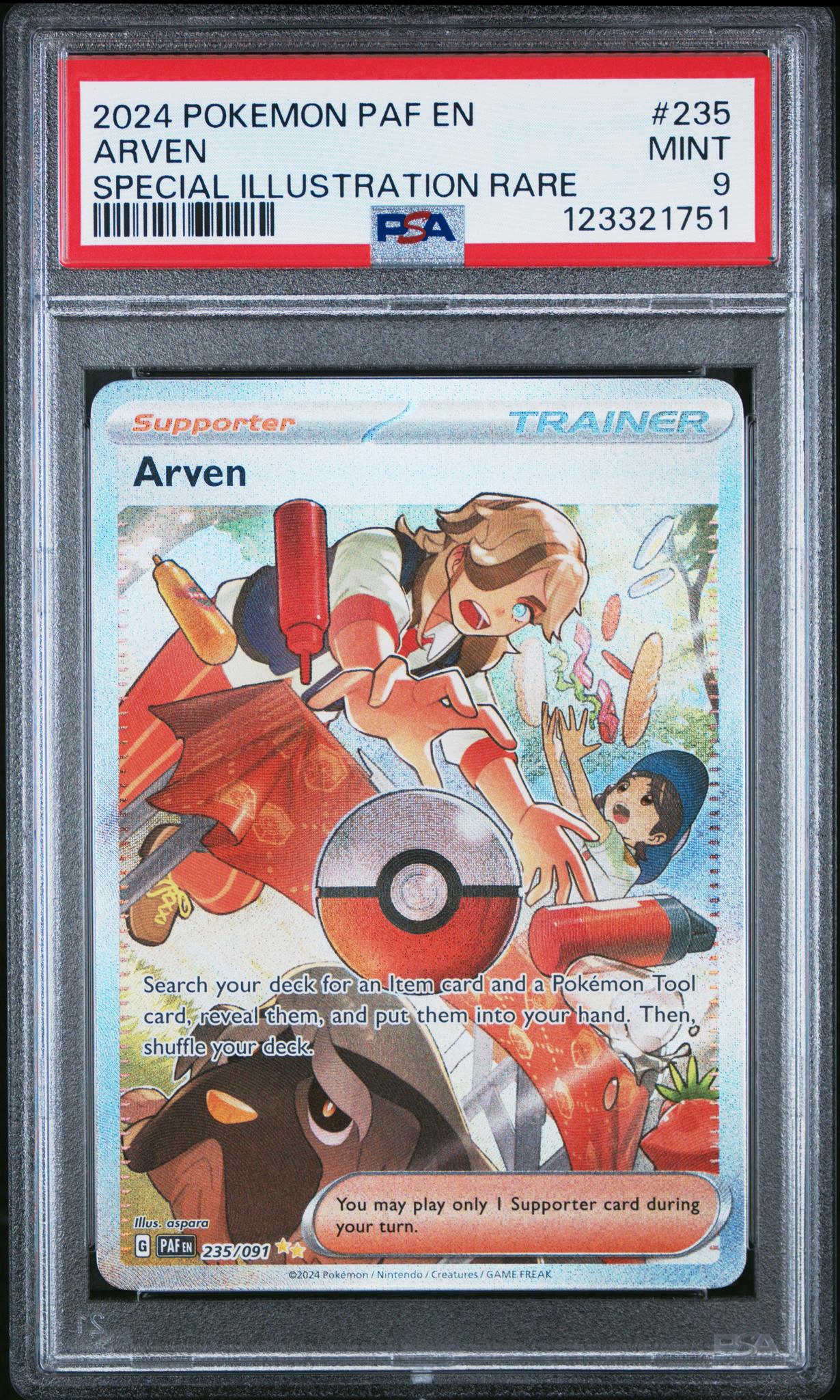 2024 Pokemon Paldean Fates Special Illustration Rare Arven #235 PSA 9