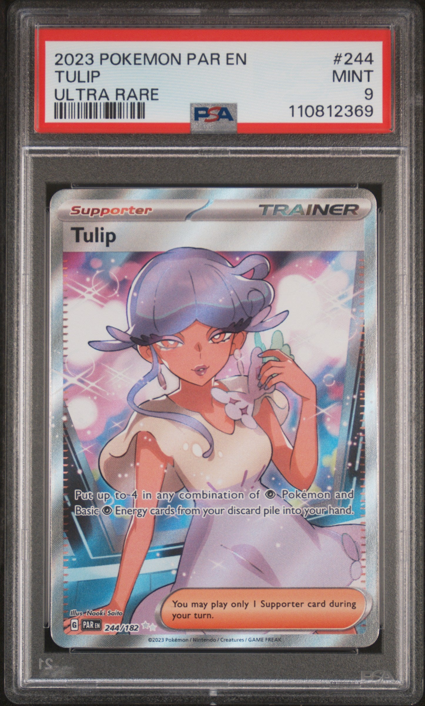 2023 Pokemon Scarlet and Violet Paradox Rift Ultra Rare Tulip #244 PSA 9