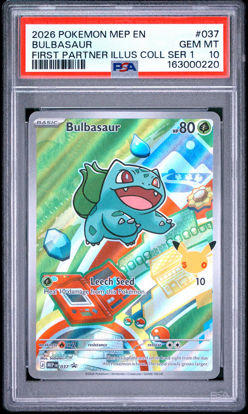2026 Pokemon Mega Evolution Black Star Promo First Partner Illustration Collection Series 1 Bulbasaur #037 PSA 10