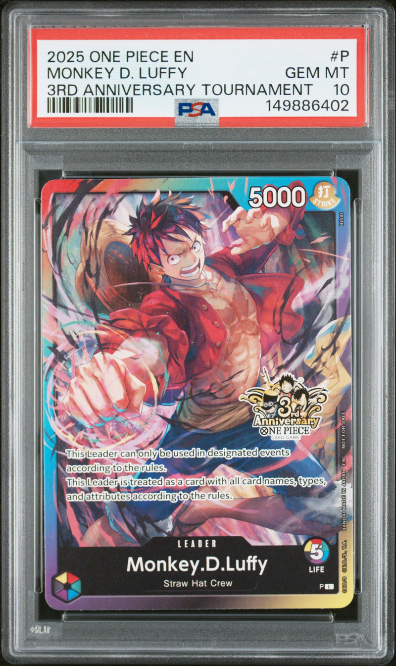 2025 One Piece Tournament Promo 3rd Anniversary Brothers Pack Monkey D. Luffy #P PSA 10