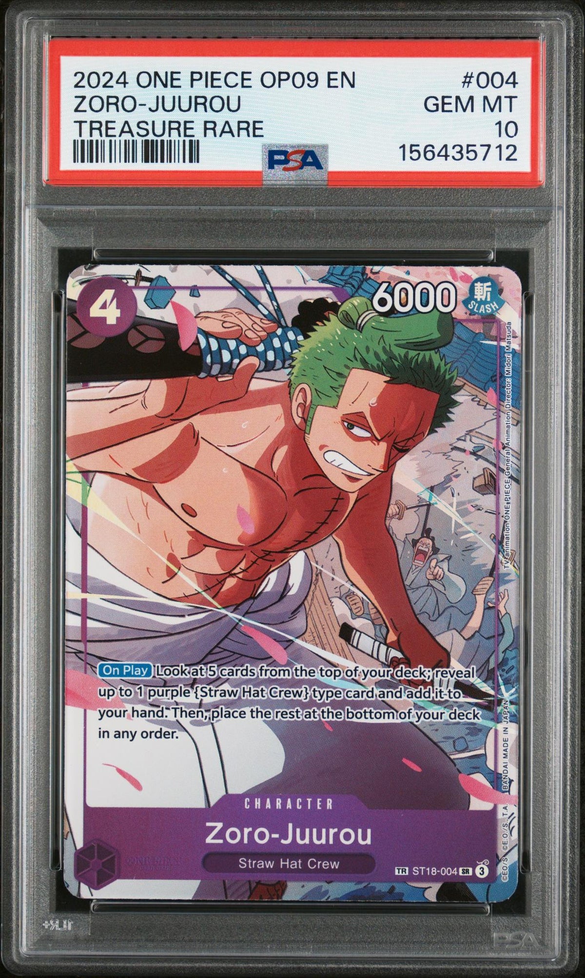 2024 One Piece Card Game Zoro-Juurou #004 Treasure Rare PSA 10