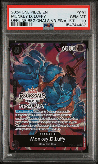 One Piece Card Game Monkey D. Luffy #091 Offline Regionals V3-Finalist PSA 10