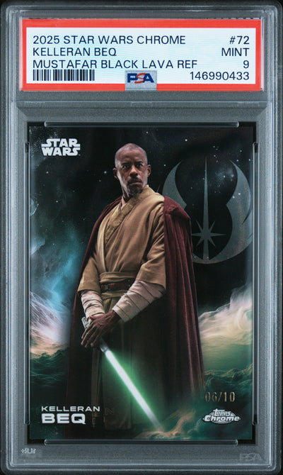 2025 Topps Chrome Star Wars Kelleran Beq #72 Mustafar Black Lava Ref /10 PSA 9