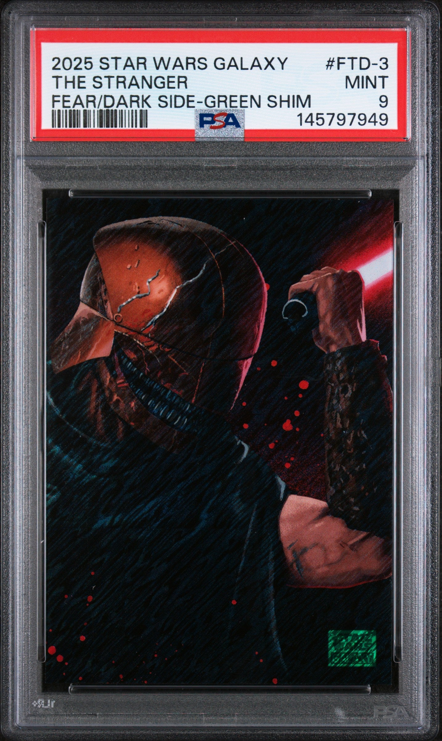 2025 Topps Chrome Star Wars Galaxy Fear the Dark Side Fear/Dark Side-Green Shim the Stranger #FTD-3 /199 PSA 9
