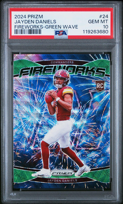 2024 Prizm Fireworks Jayden Daniels #24 Green Wave PSA 10