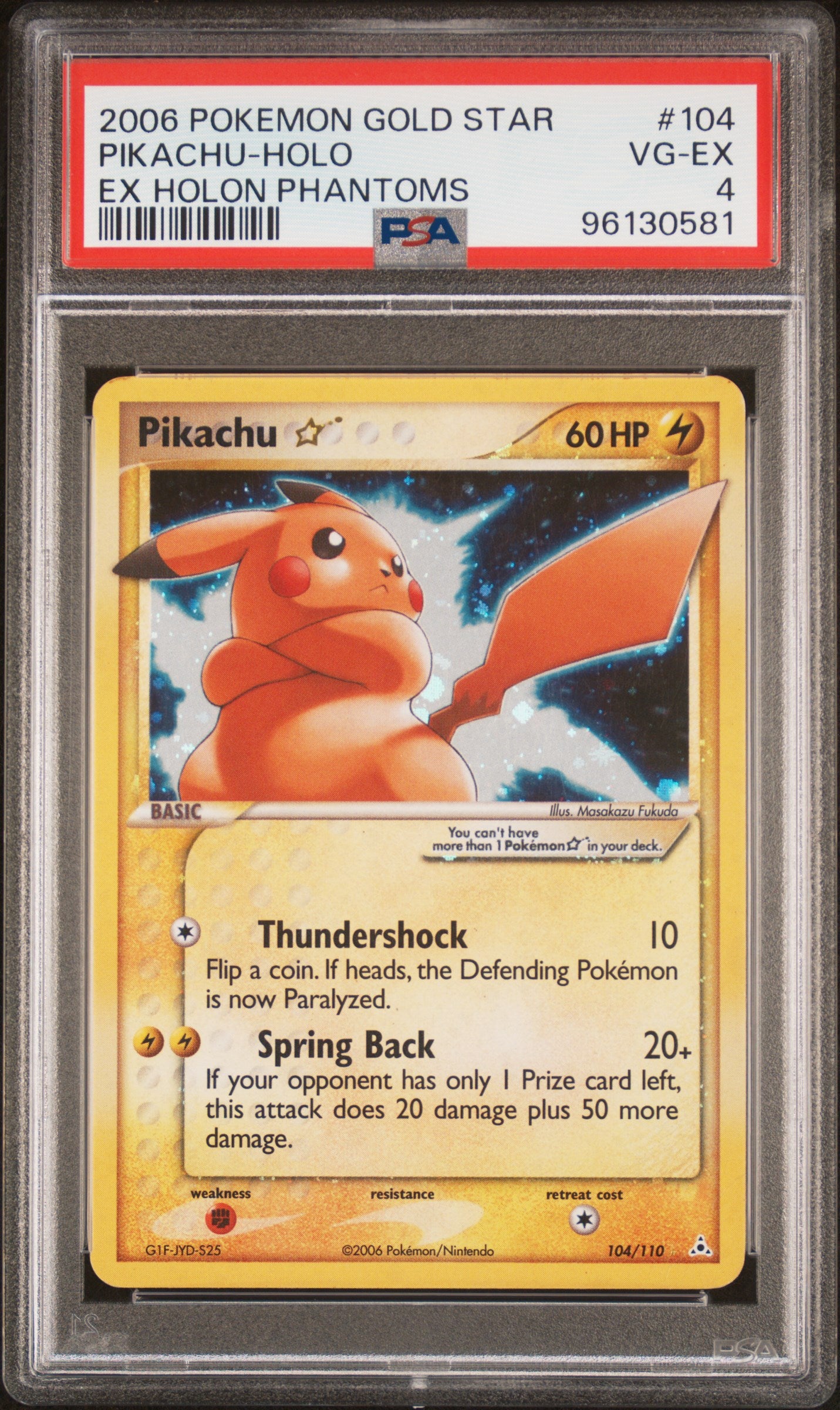 2006 Pokemon Ex Holon Phantoms Holo Pikachu Gold Star #104 PSA 4
