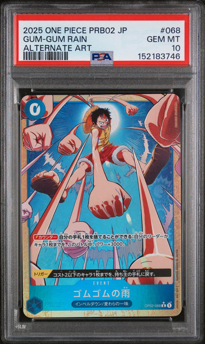 2025 One Piece Premium Booster Best Volume 2 Japanese Alternate Art Gum-Gum Rain #OP02068 PSA 10