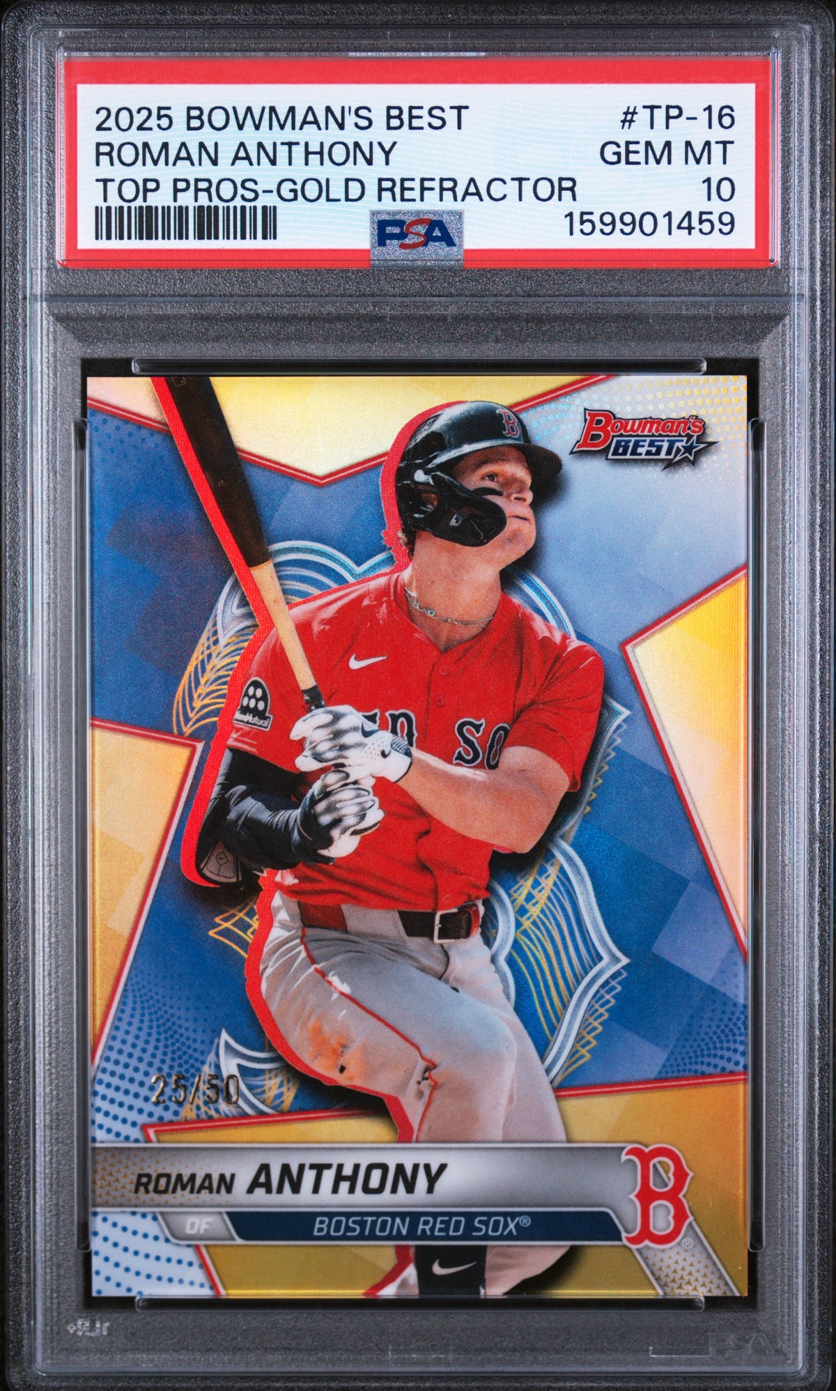 2025 Bowman's Best Top Prospects Top Pros-Gold Refractor Roman Anthony #TP-16 /50 PSA 10