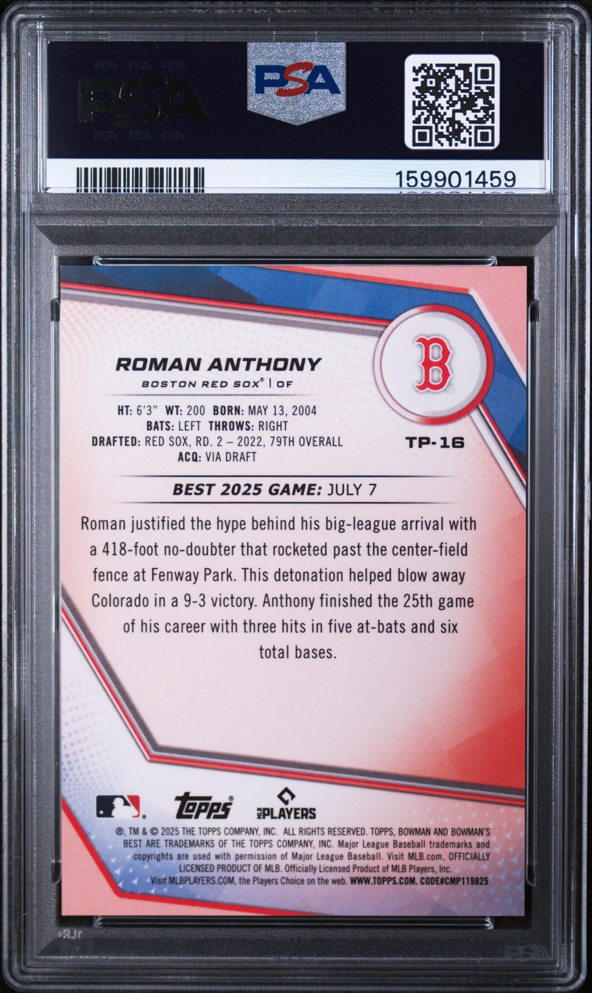 2025 Bowman's Best Top Prospects Top Pros-Gold Refractor Roman Anthony #TP-16 /50 PSA 10