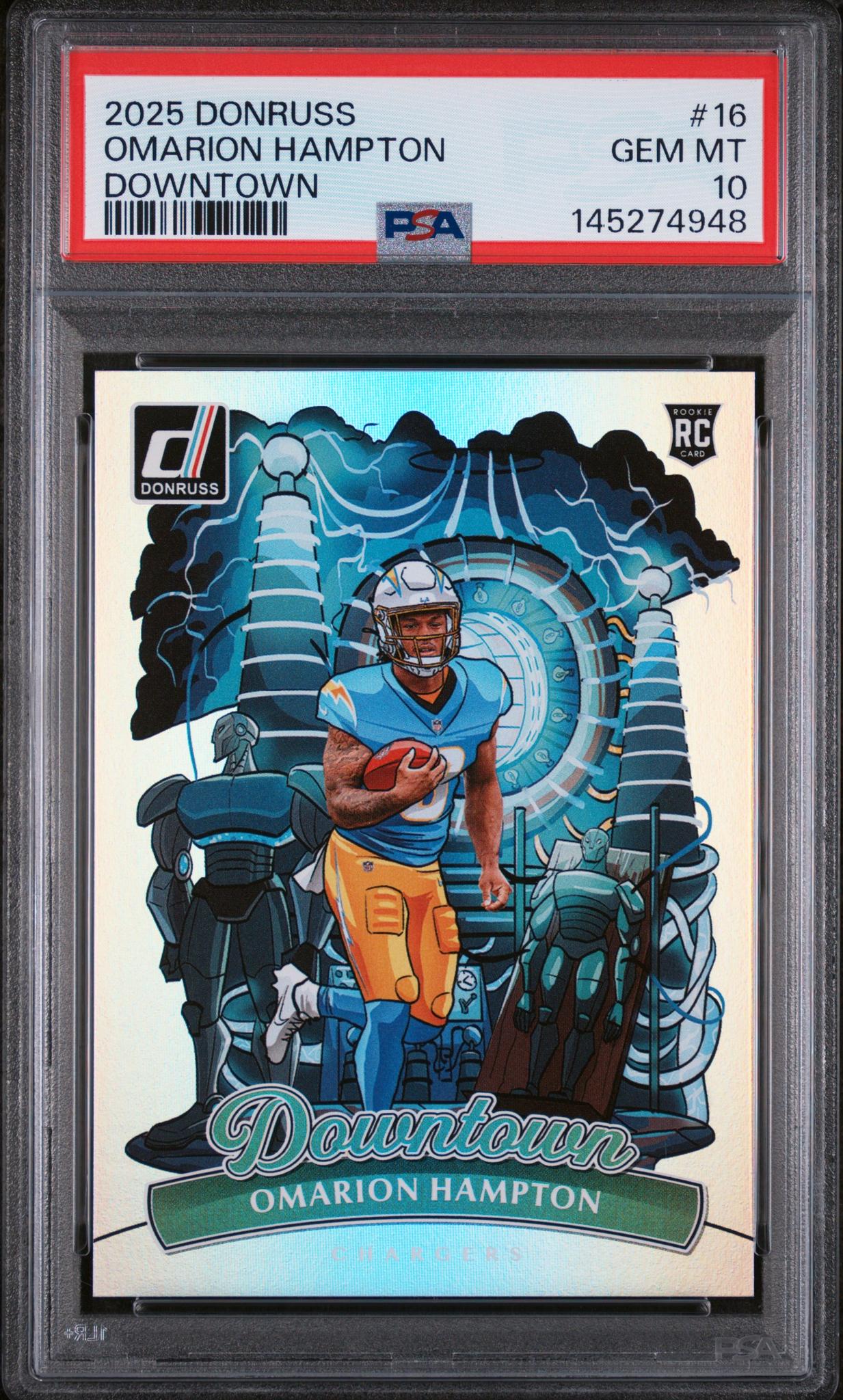 2025 Donruss Downtown Omarion Hampton #16 PSA 10