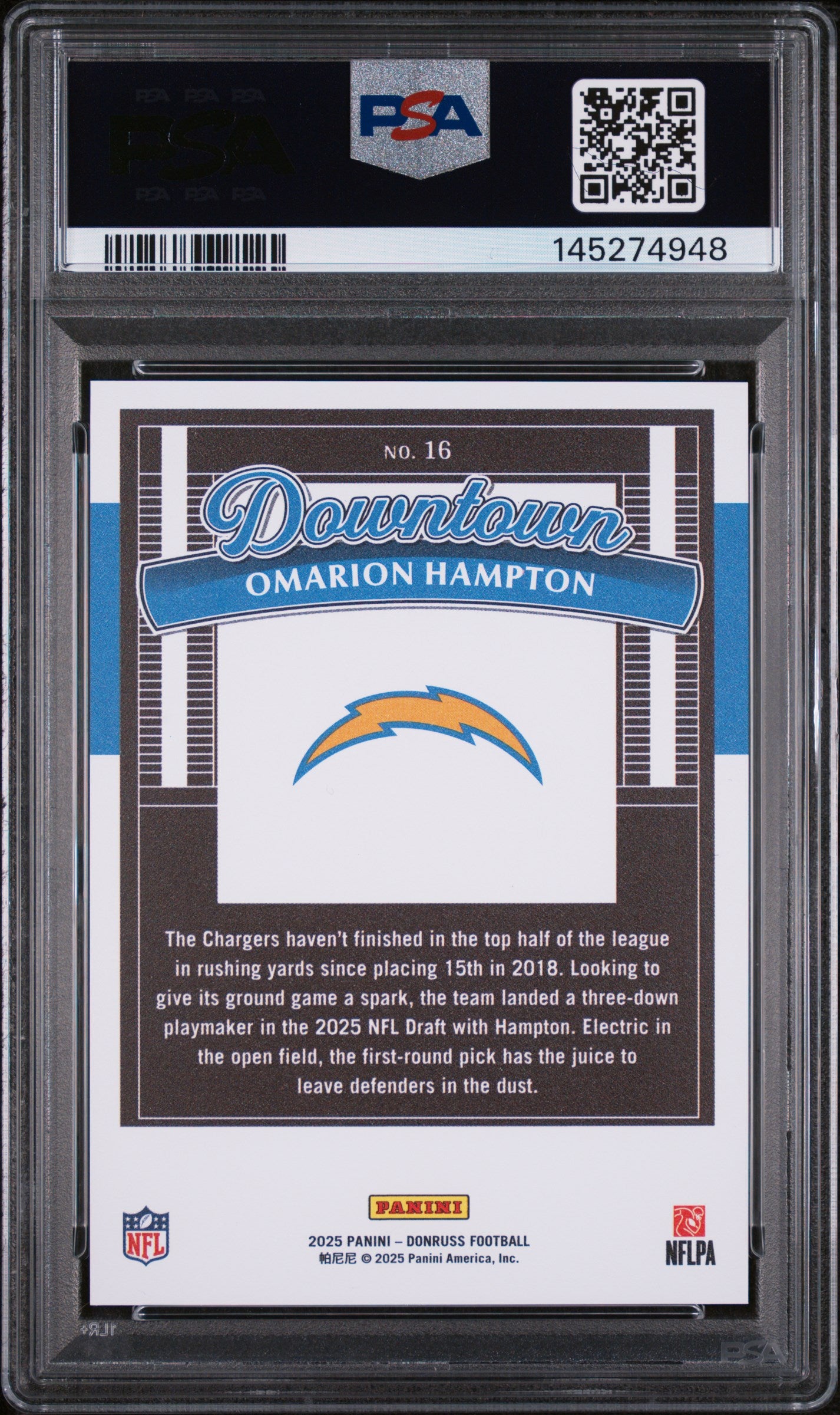 2025 Donruss Downtown Omarion Hampton #16 PSA 10
