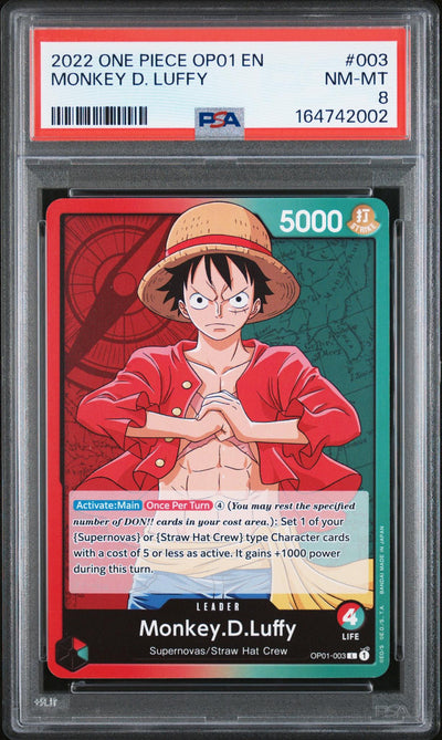 One Piece Card Game Monkey D. Luffy OP01-003 PSA 8