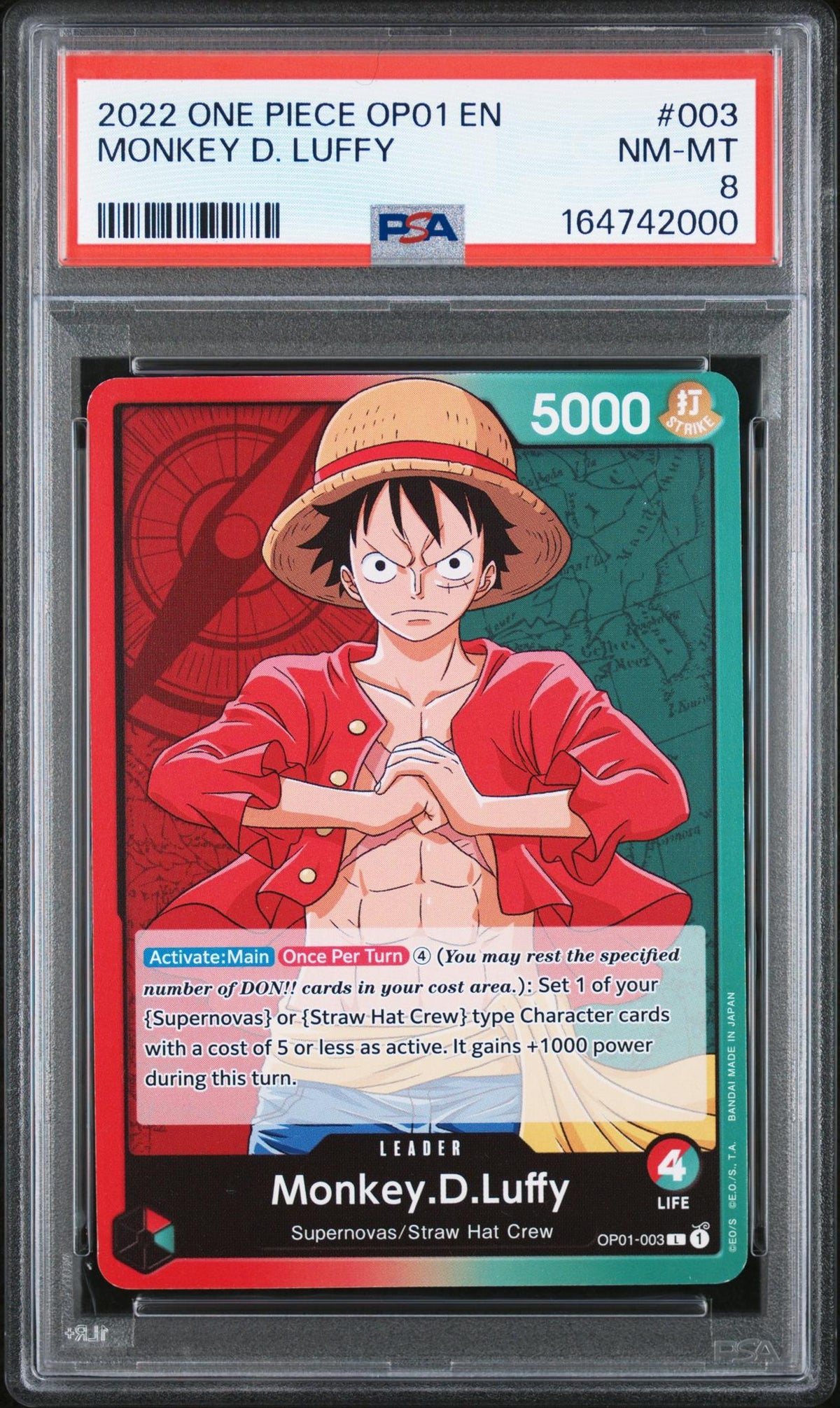 One Piece Card Game Monkey D. Luffy OP01-003 PSA 8