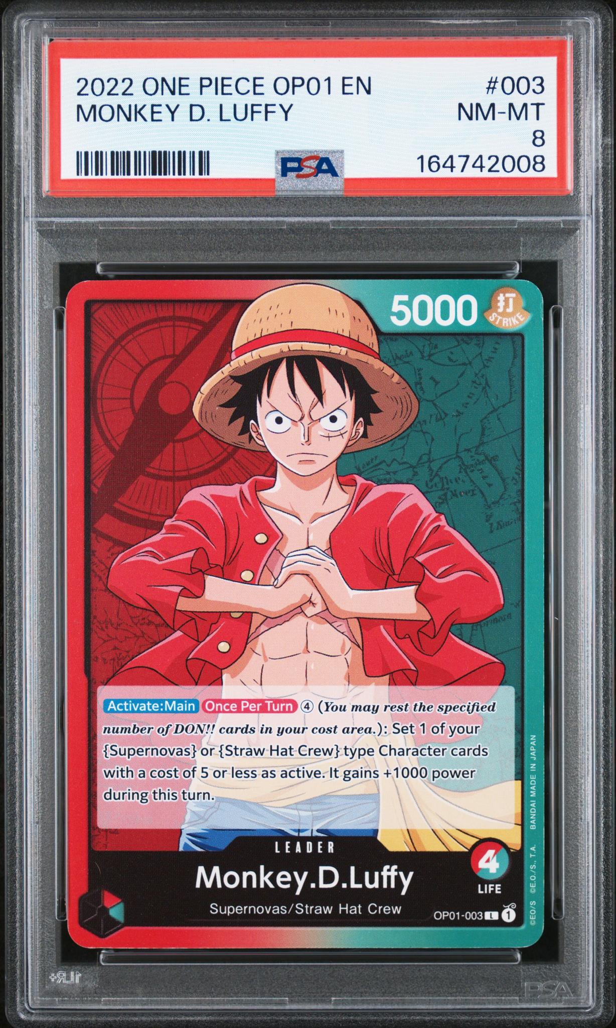 2022 One Piece Romance Dawn Monkey D. Luffy #OP01003 PSA 8