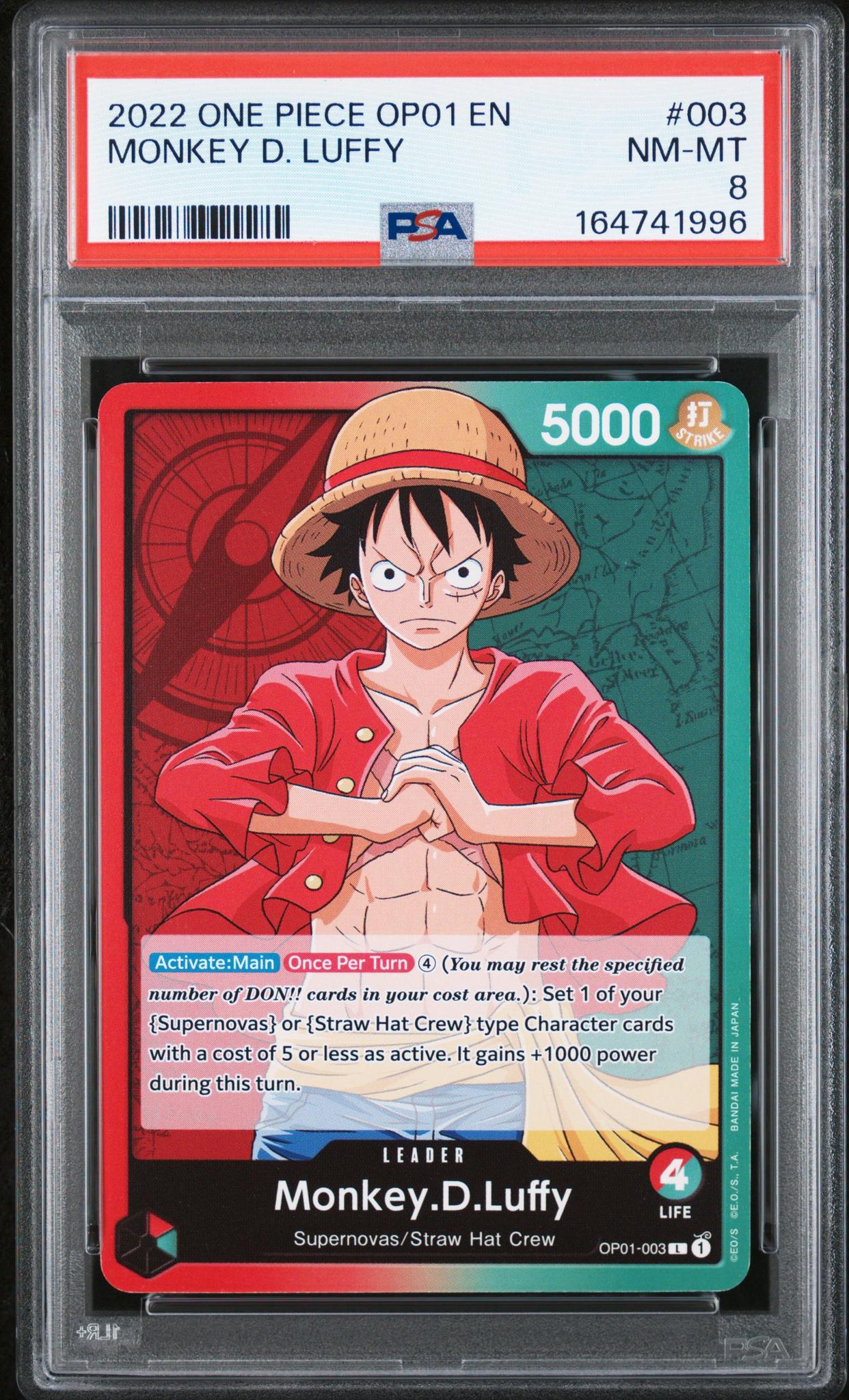 2022 One Piece Romance Dawn Monkey D. Luffy #OP01003 PSA 8