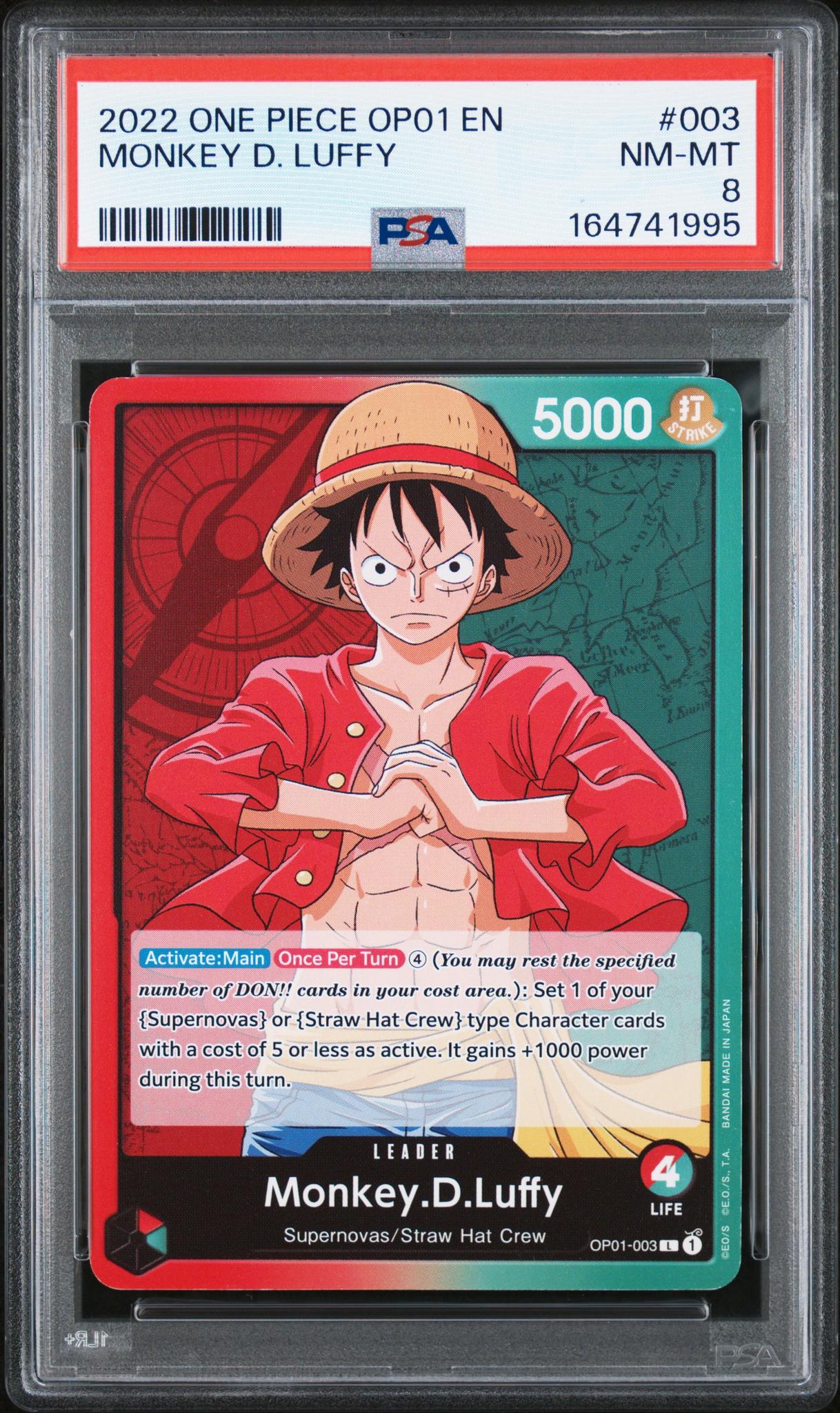 2022 One Piece Romance Dawn Monkey D. Luffy #OP01003 PSA 8