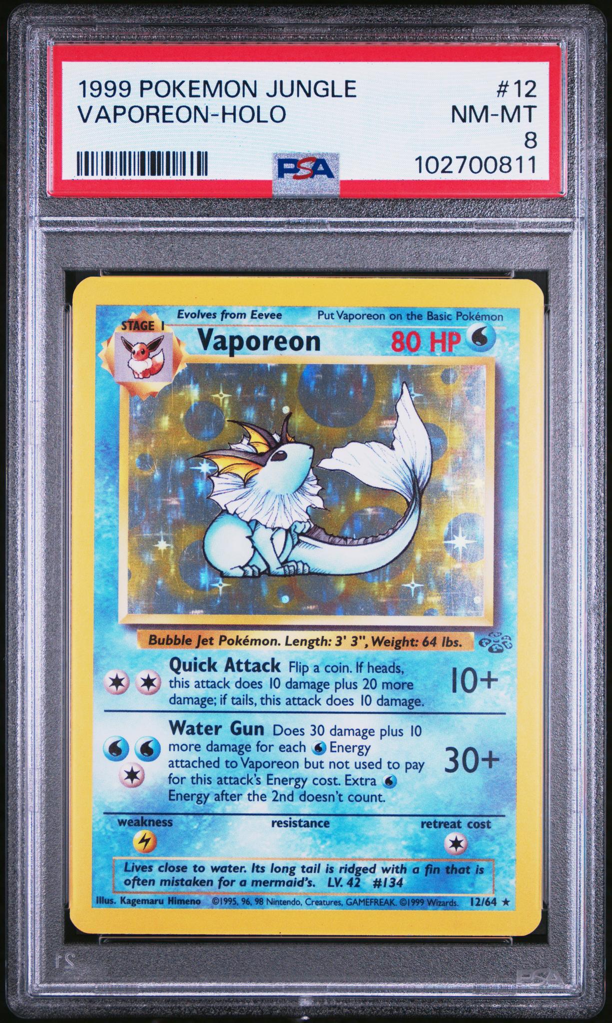 1999 Pokemon Jungle Holo Vaporeon #12 PSA 8