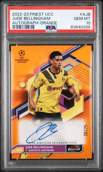 2022 Finest UEFA Club Competitions Autograph Orange Refractor Jude Bellingham #AJB /25 PSA 10