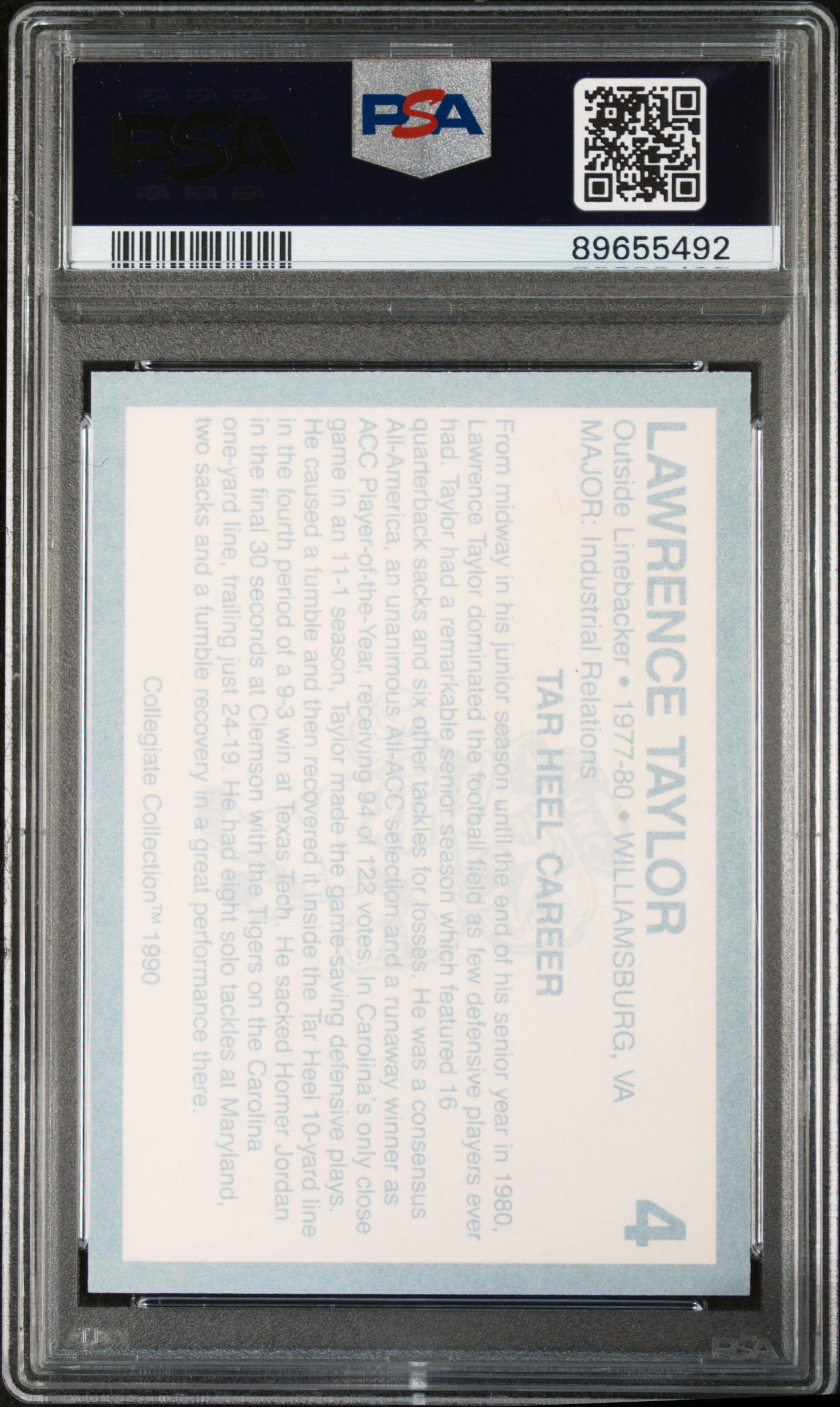 1990 North Carolina Collegiate Collection Lawrence Taylor #4A PSA 10