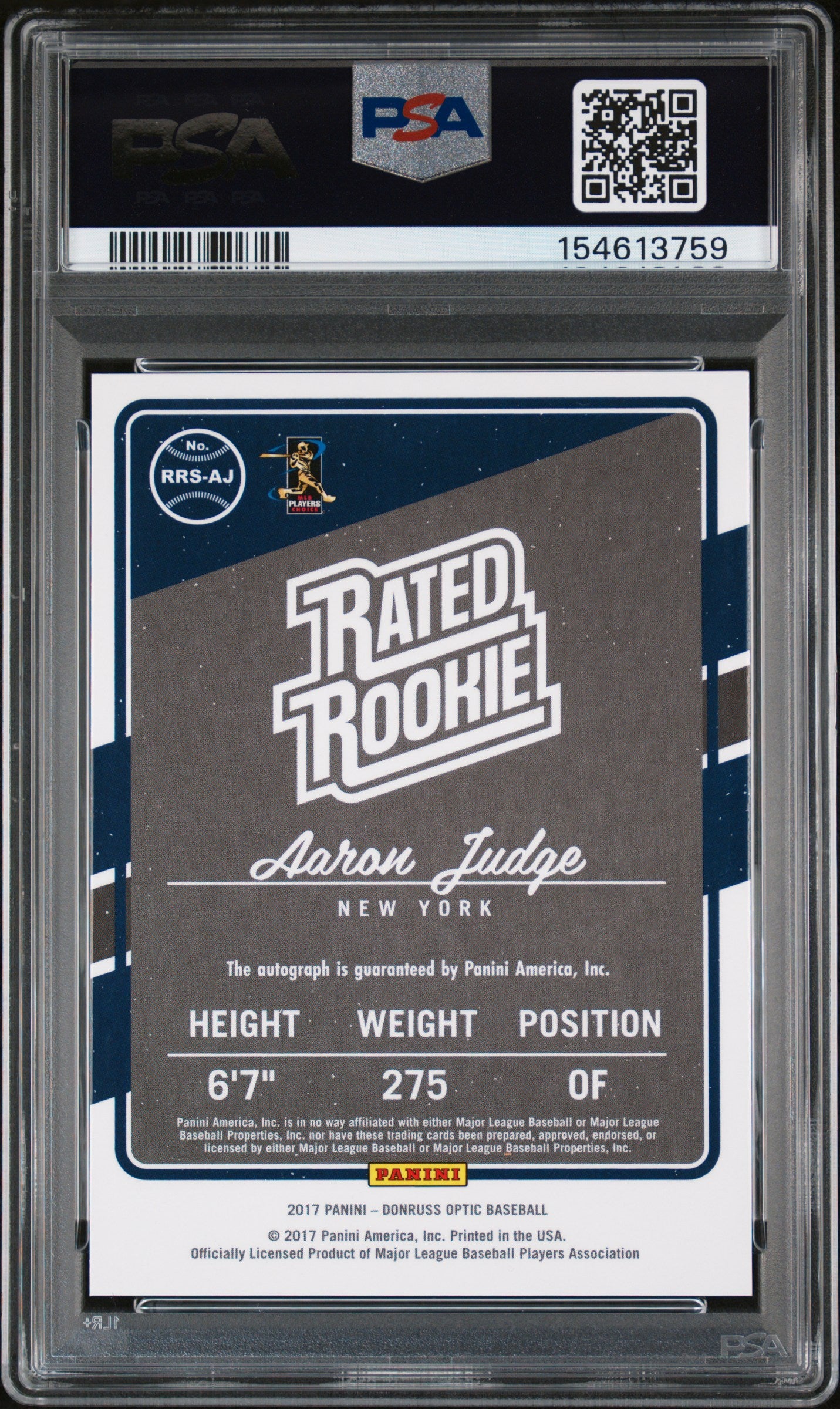 2017 Donruss Optic Rated Rookie Signature Aaron Judge #RRSAJ PSA 10