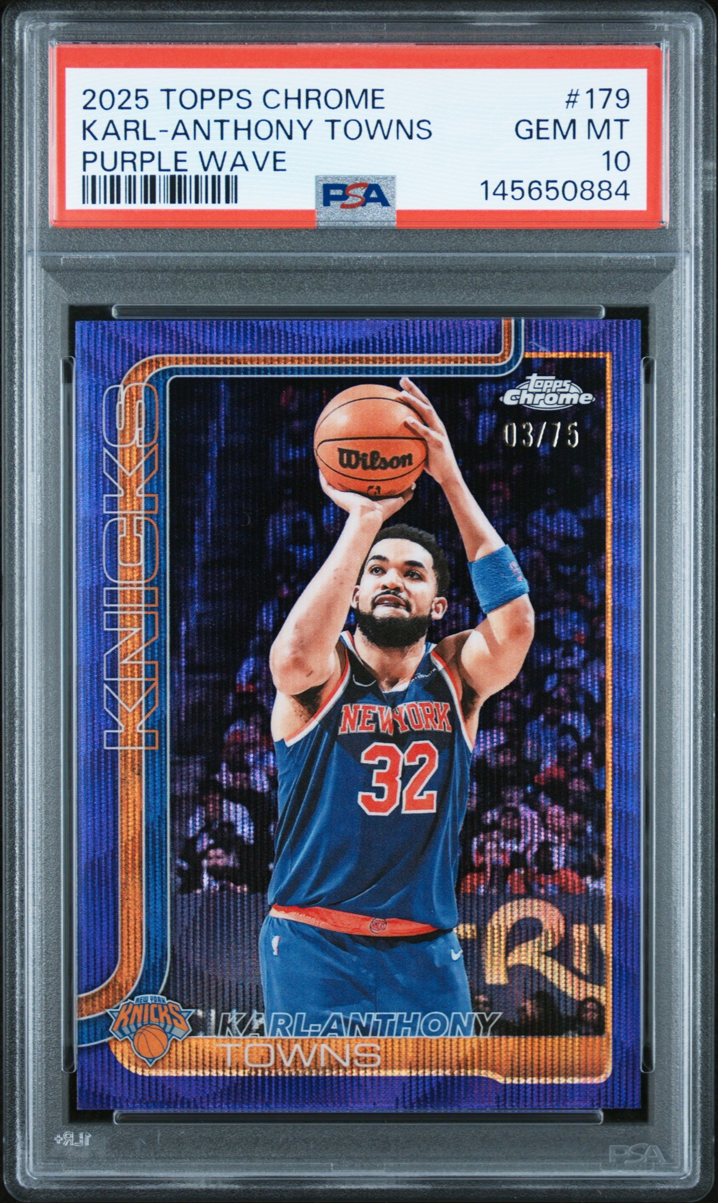 2025 Topps Chrome Purple Wave Karl-Anthony Towns #179 /75 PSA 10