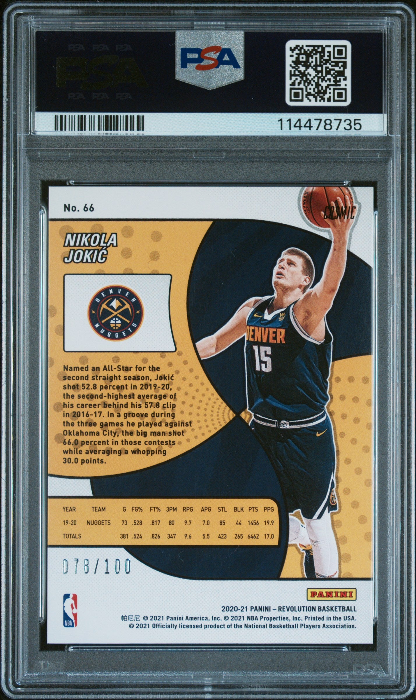 2020 Panini Revolution Cosmic Nikola Jokic #66 /100 PSA 10