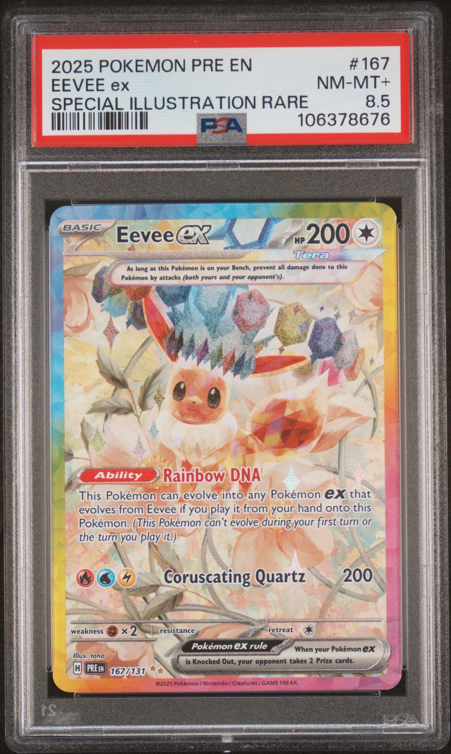 2025 Pokemon Scarlet and Violet Prismatic Evolutions Special Illustration Rare Eevee Ex #167 PSA 8.5
