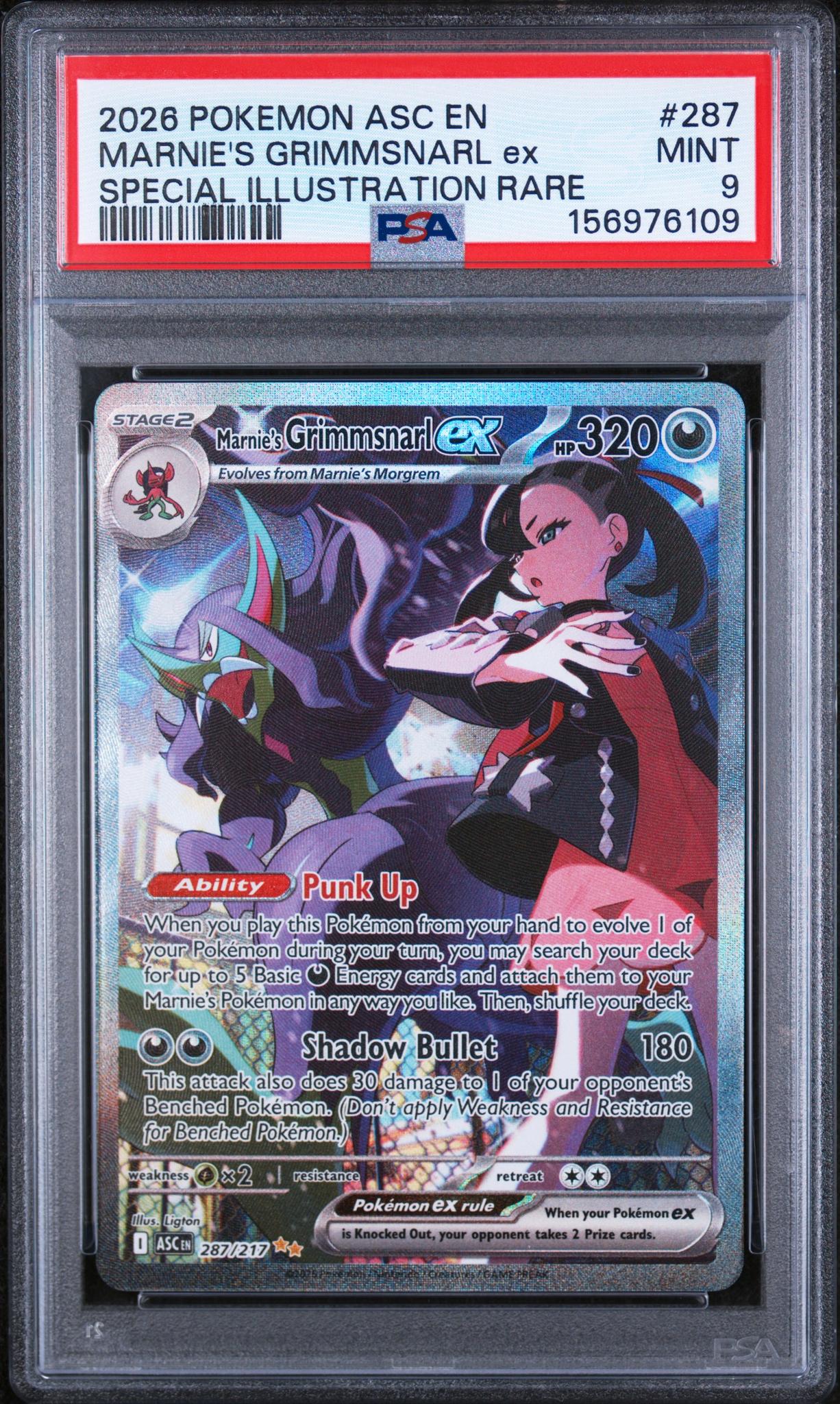 2026 Pokemon Mega Evolution Ascended Heroes Special Illustration Rare Marnie's Grimmsnarl Ex #287 PSA 9