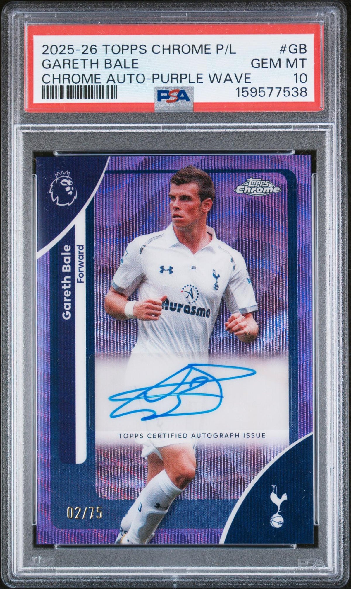 2025 Topps Chrome English Premier League Autographs Purple Wave Refractors Gareth Bale #CAGB /75 PSA 10