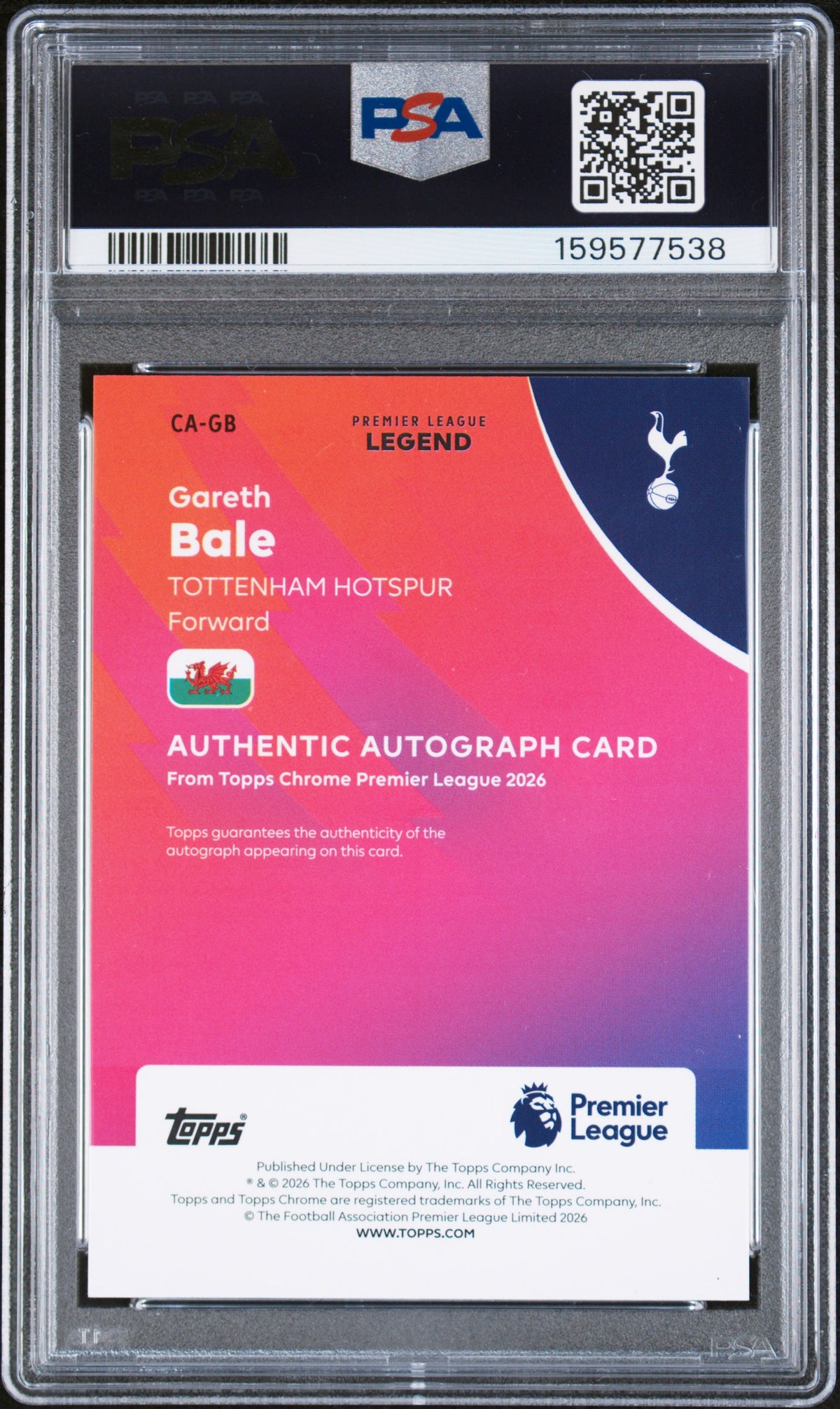 2025 Topps Chrome English Premier League Autographs Purple Wave Refractors Gareth Bale #CAGB /75 PSA 10
