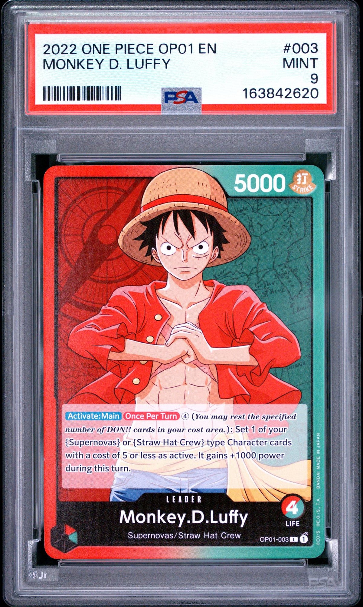 2022 One Piece OP01 Monkey D. Luffy #003 PSA 9