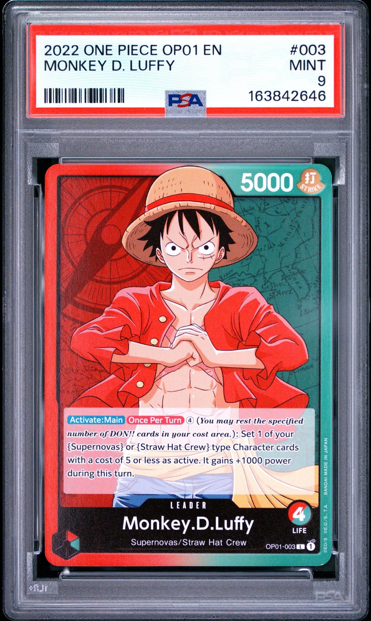 2022 One Piece Card Game Monkey D. Luffy #003 PSA 9