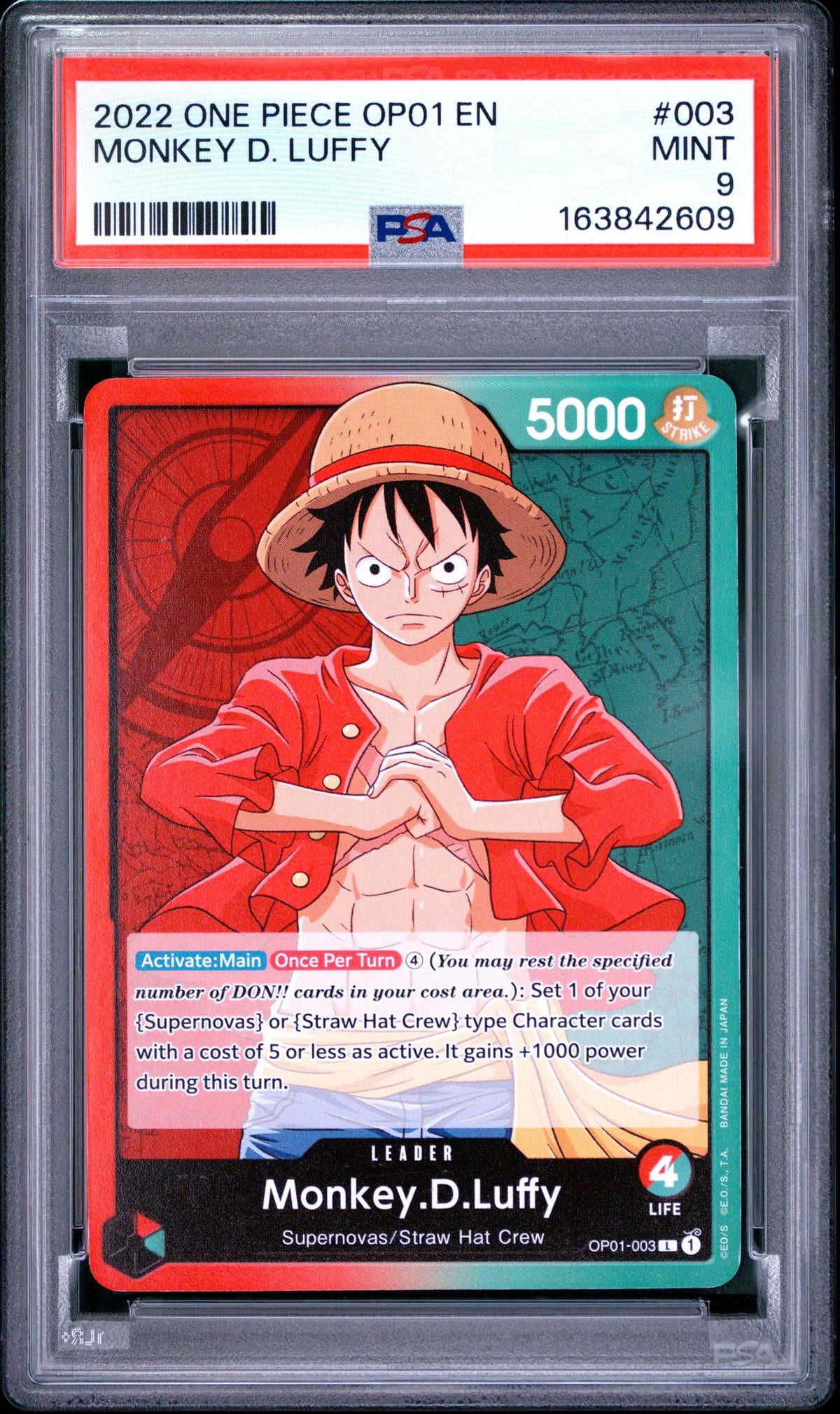 2022 One Piece Monkey D. Luffy #003 OP01 PSA 9
