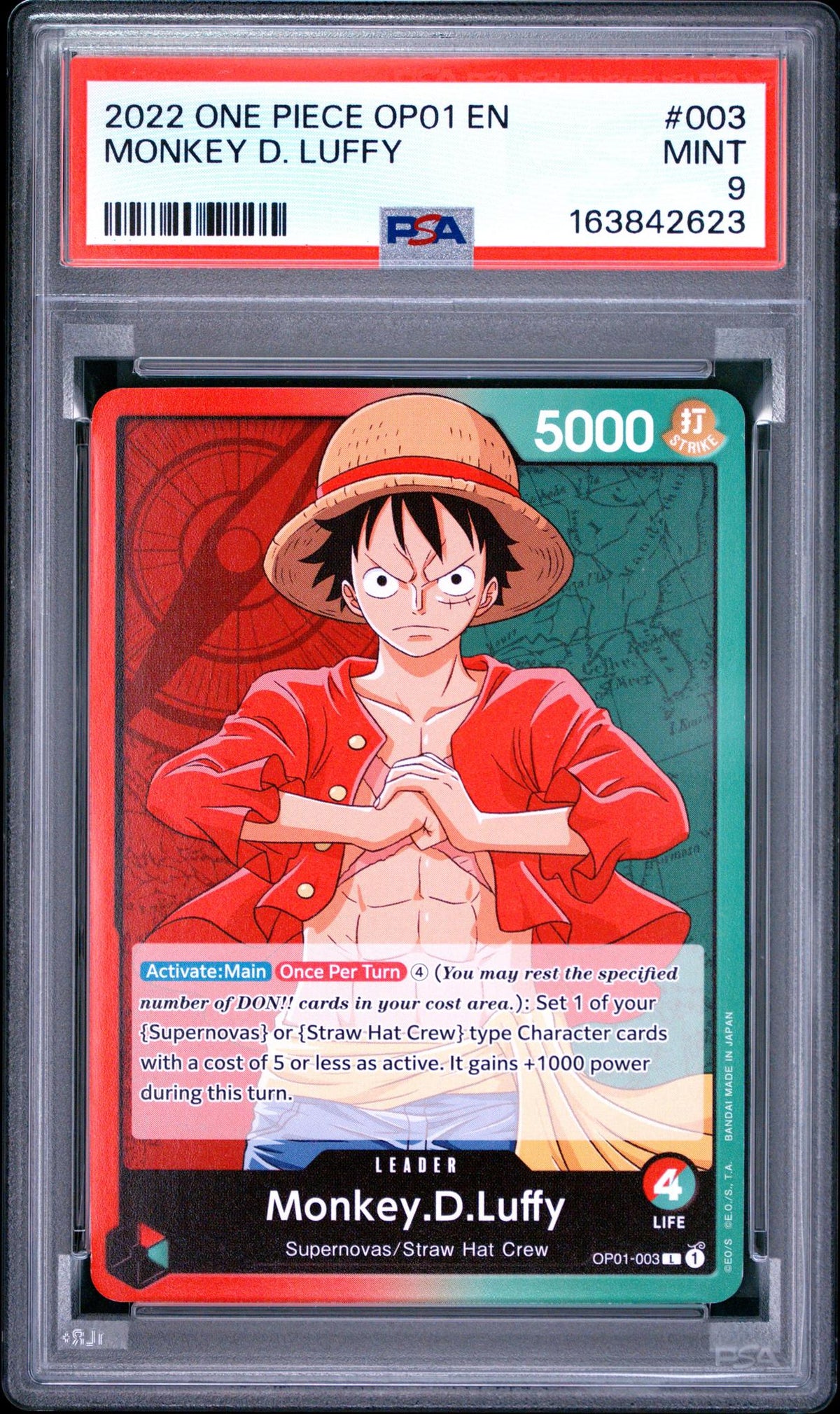 2022 One Piece Card Game Monkey D. Luffy #003 Supernovas/Straw Hat Crew PSA 9