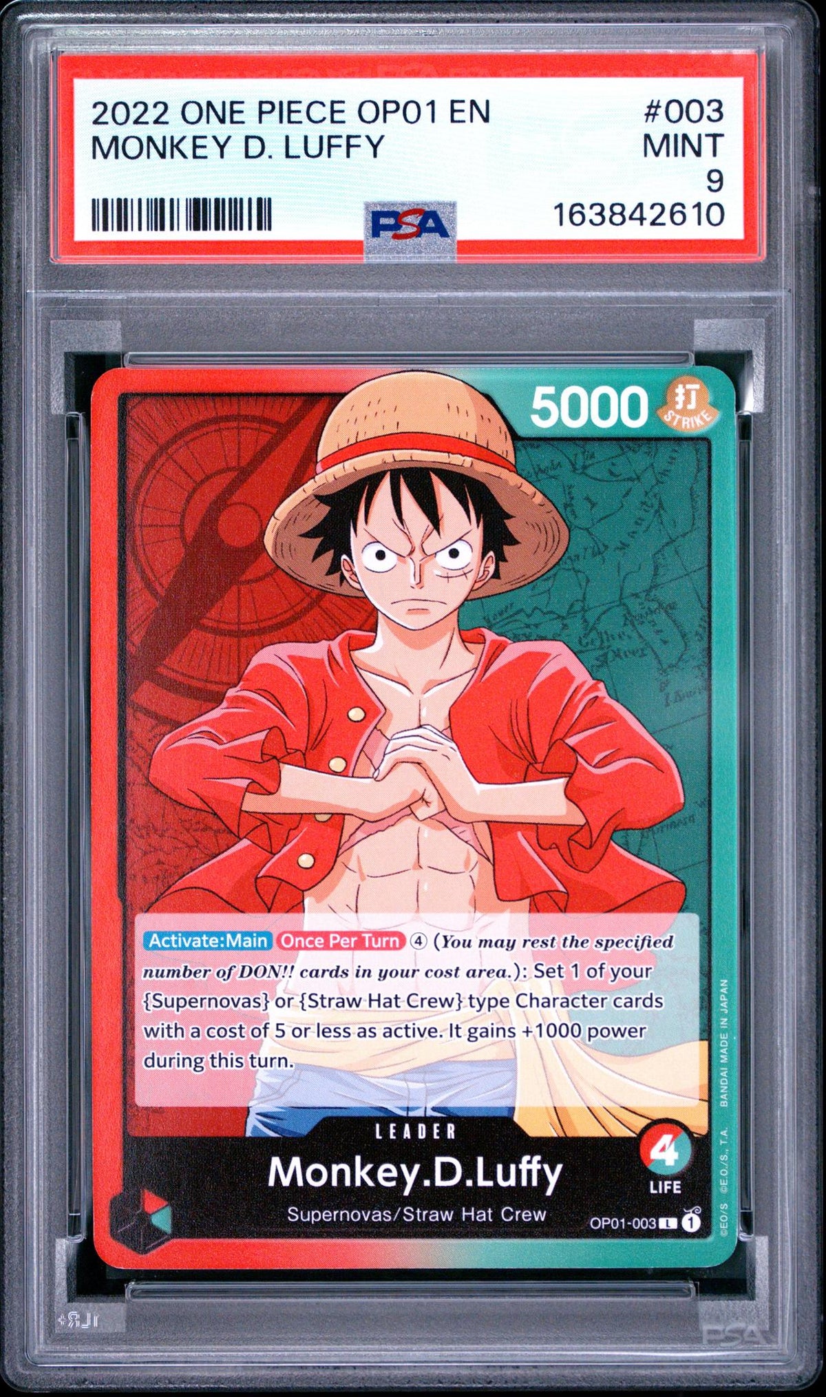 2022 One Piece Card Game Monkey D. Luffy #003 PSA 9