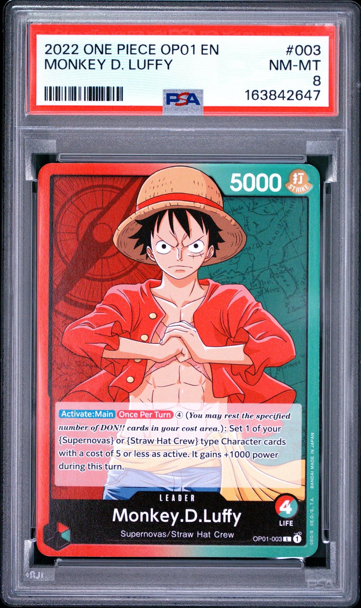 One Piece Card Game Monkey D. Luffy #003 PSA 8