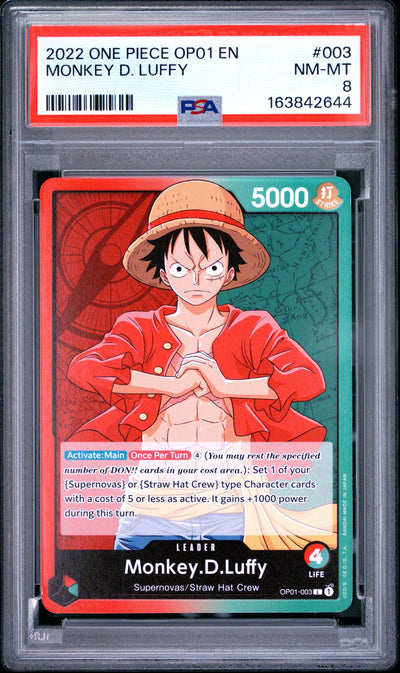 One Piece Card Game Monkey D. Luffy #003 PSA 8