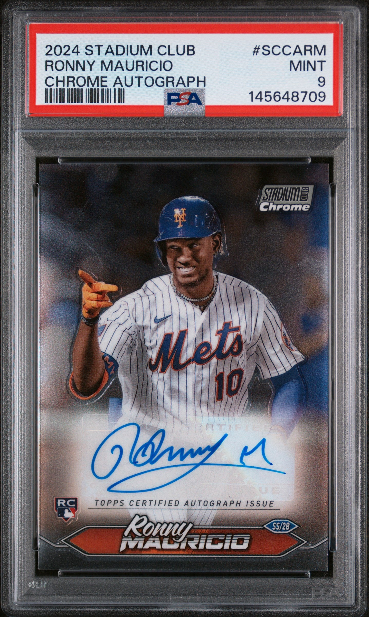 2024 Topps Stadium Club Chrome Autographs Ronny Mauricio #SCCARM PSA 9