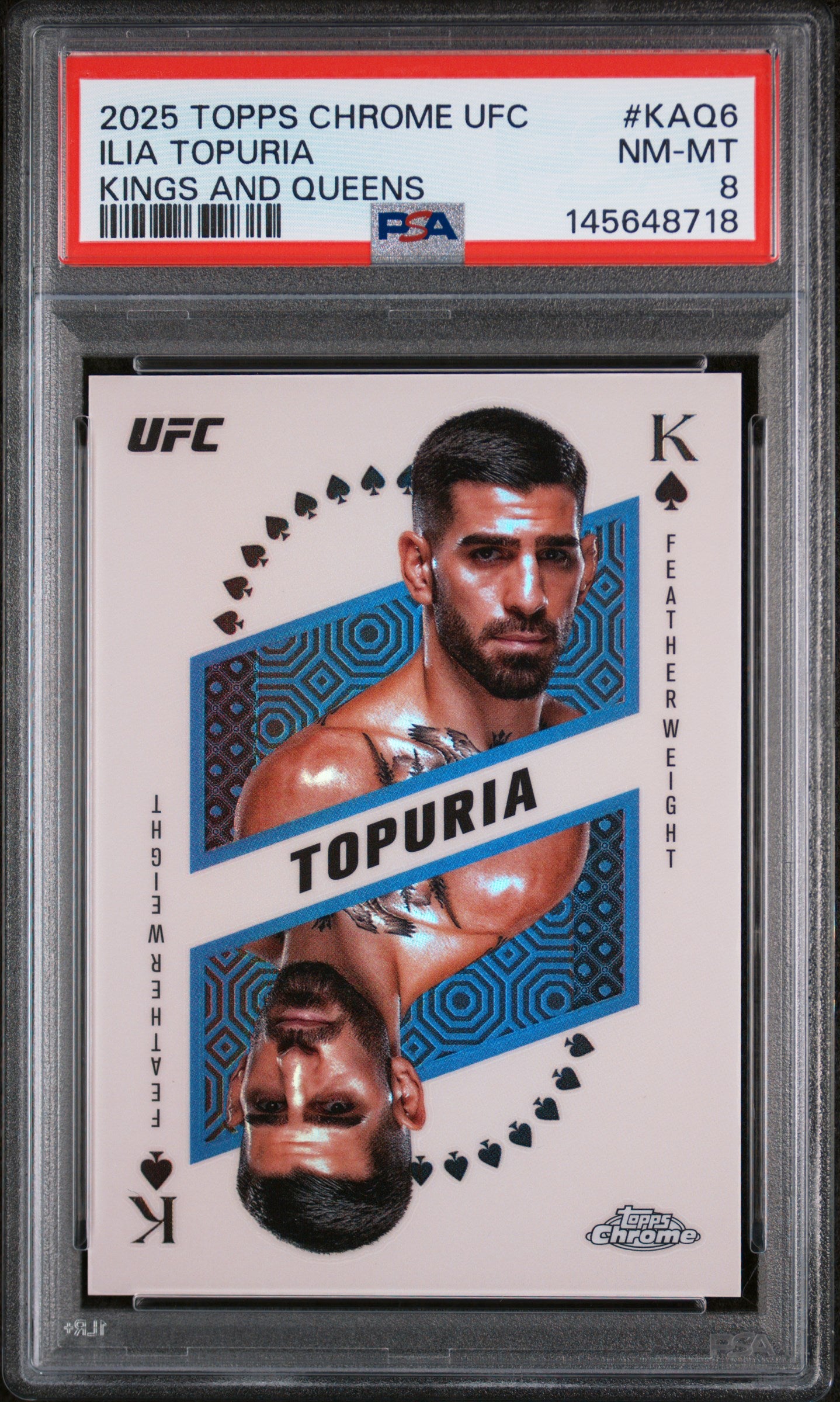 2025 Topps Chrome UFC Kings and Queens Ilia Topuria #KAQ6 PSA 8