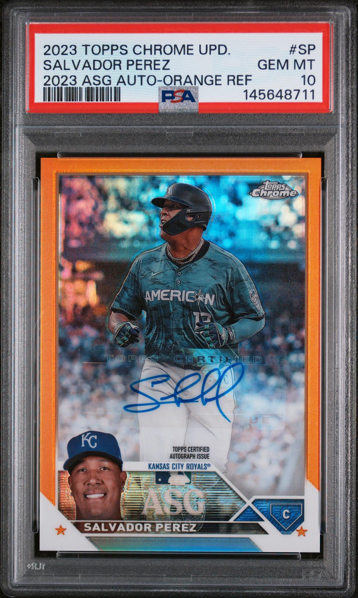 2023 Topps Chrome Update 2023 All-Star Game Autograph Orange Salvador Perez #SP /25 PSA 10 145648711