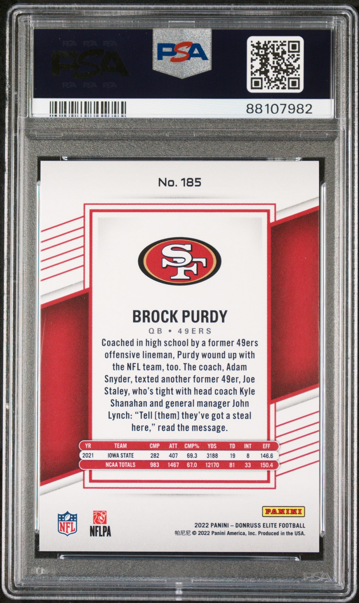 2022 Elite Aspirations Shimmer Brock Purdy #185 /499 PSA 10
