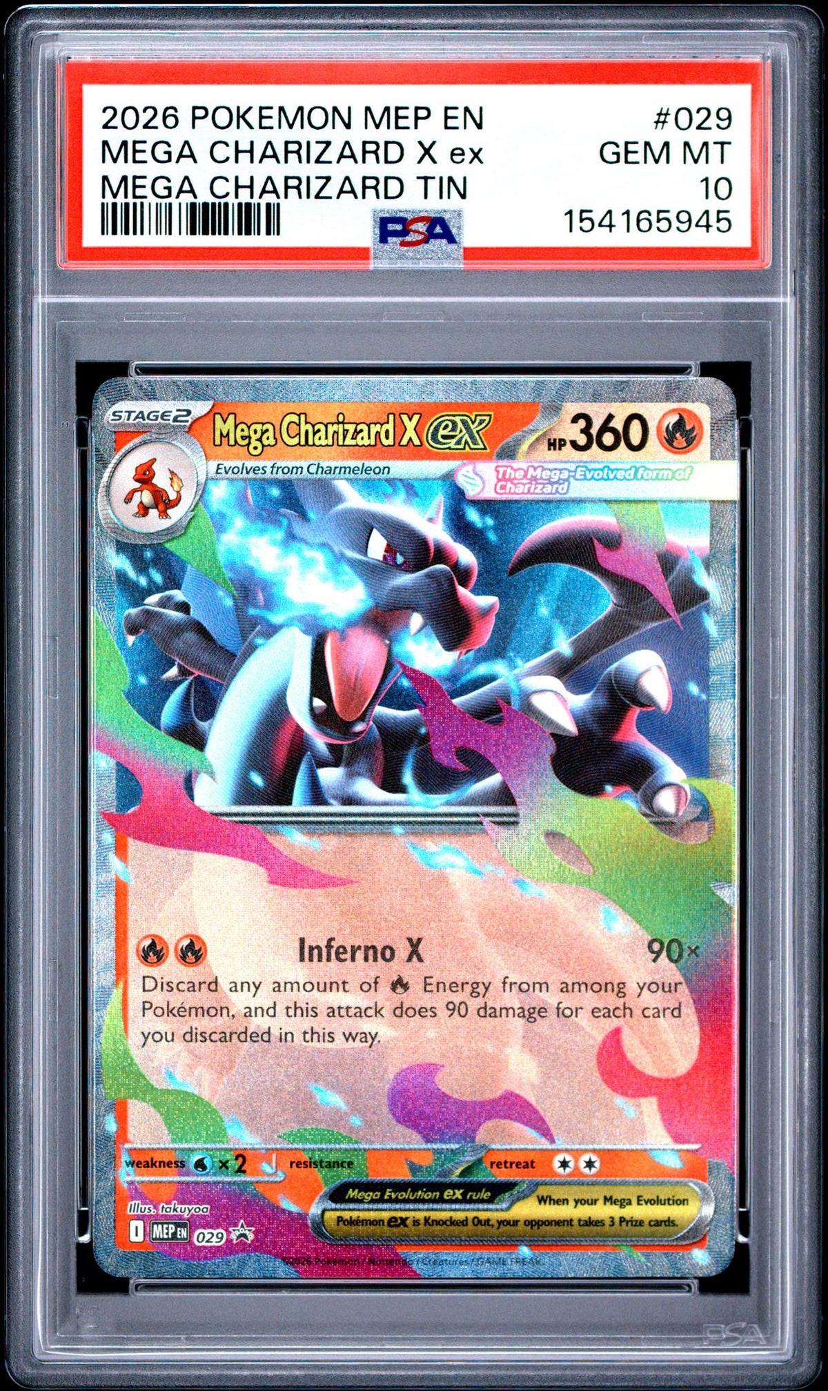 2026 Pokemon Mega Evolution Black Star Promo Mega Charizard Tin Mega Charizard X Ex #029 PSA 10
