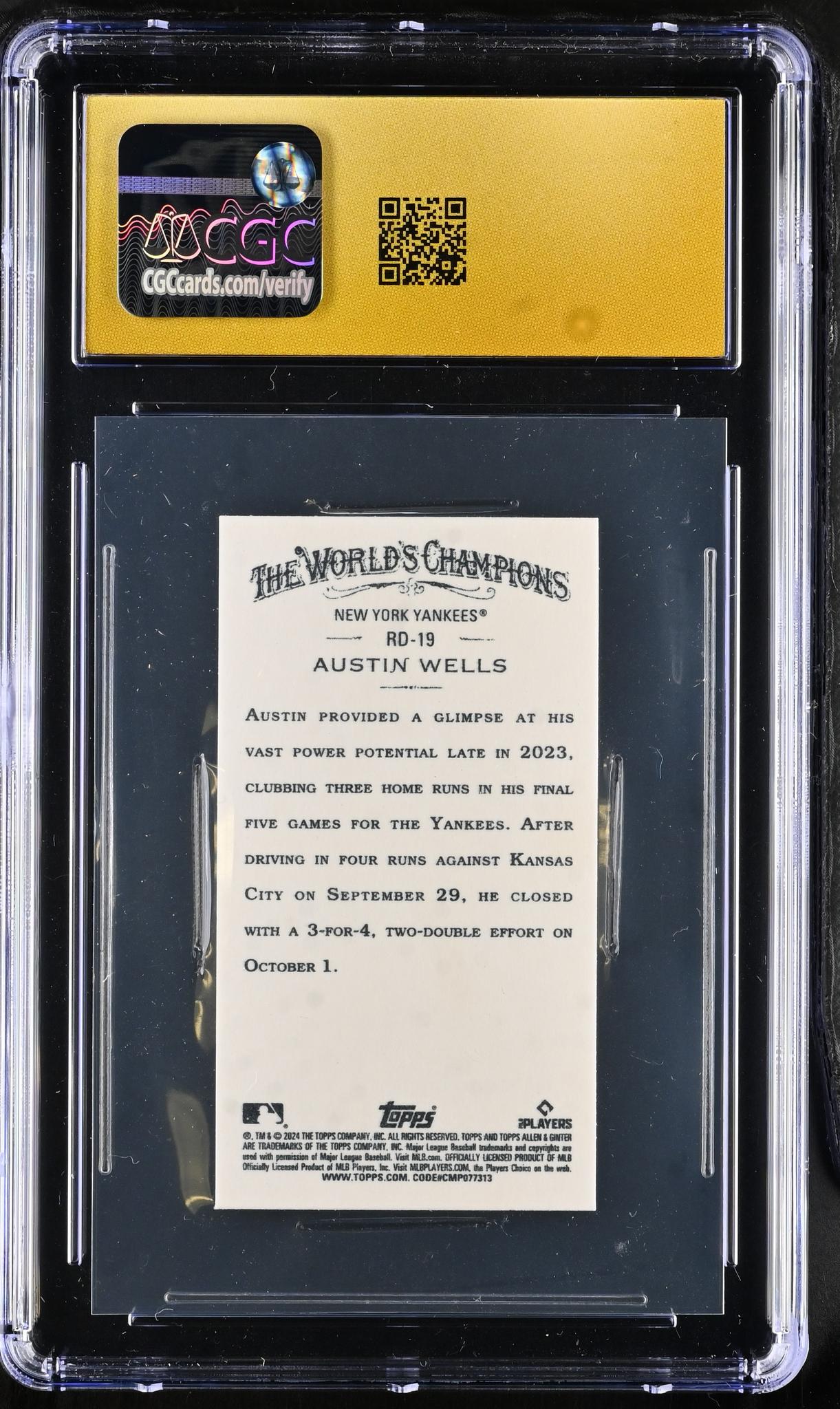2024 Allen & Ginter #RD-19 Austin Wells Rookie Design Mini CGC 10