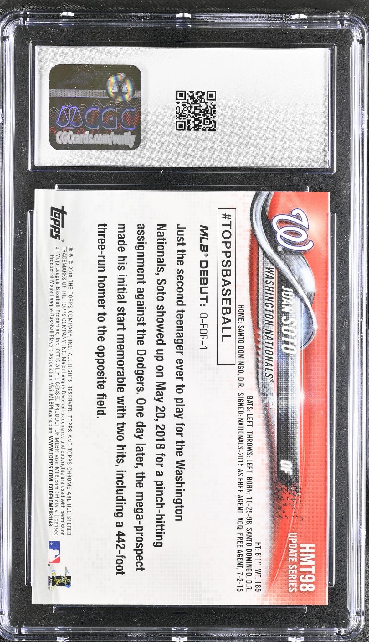 2018 Topps Chrome #HMT98 Juan Soto Update Series CGC 9