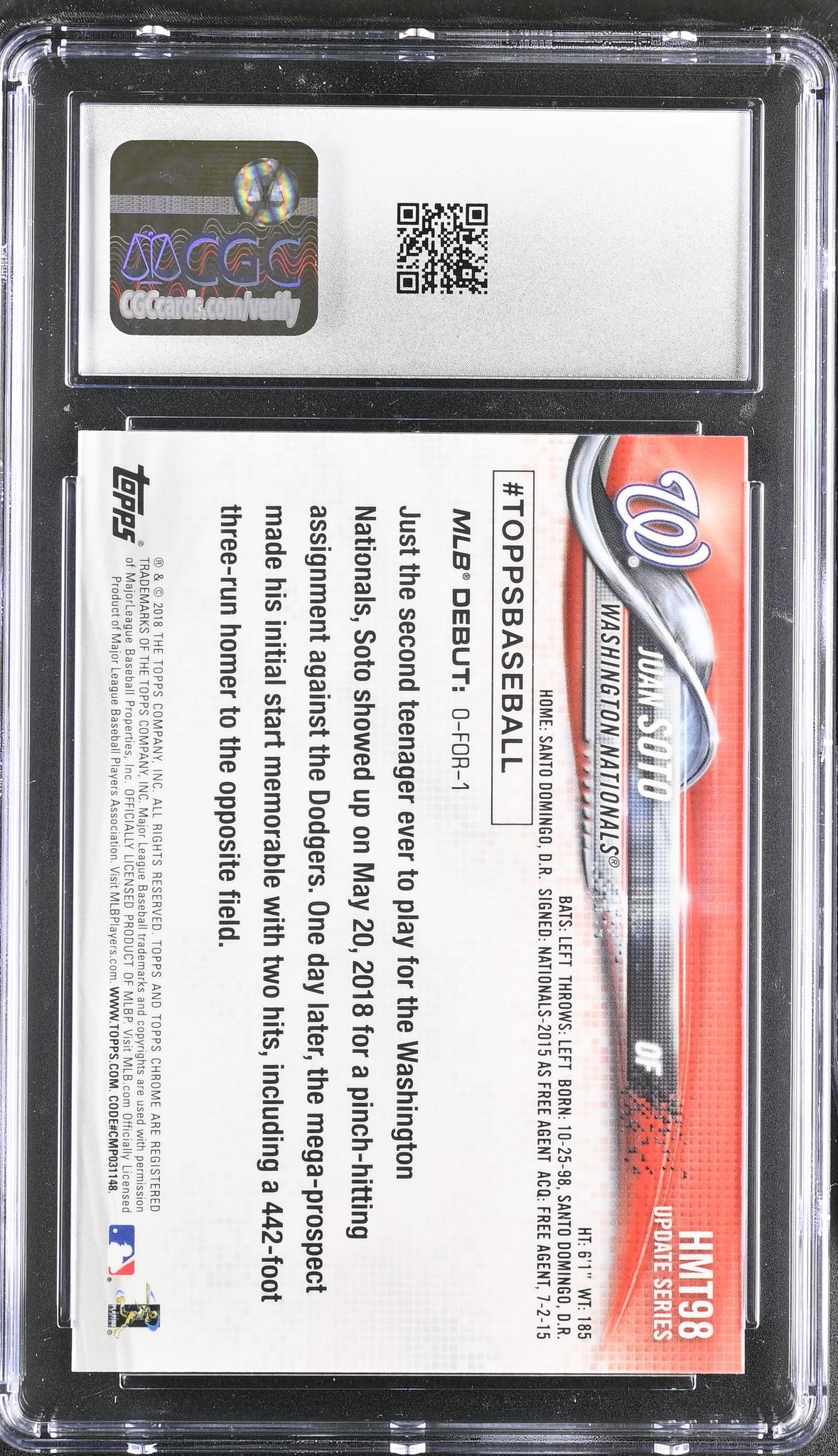 2018 Topps Chrome #HMT98 Juan Soto Update Series CGC 10