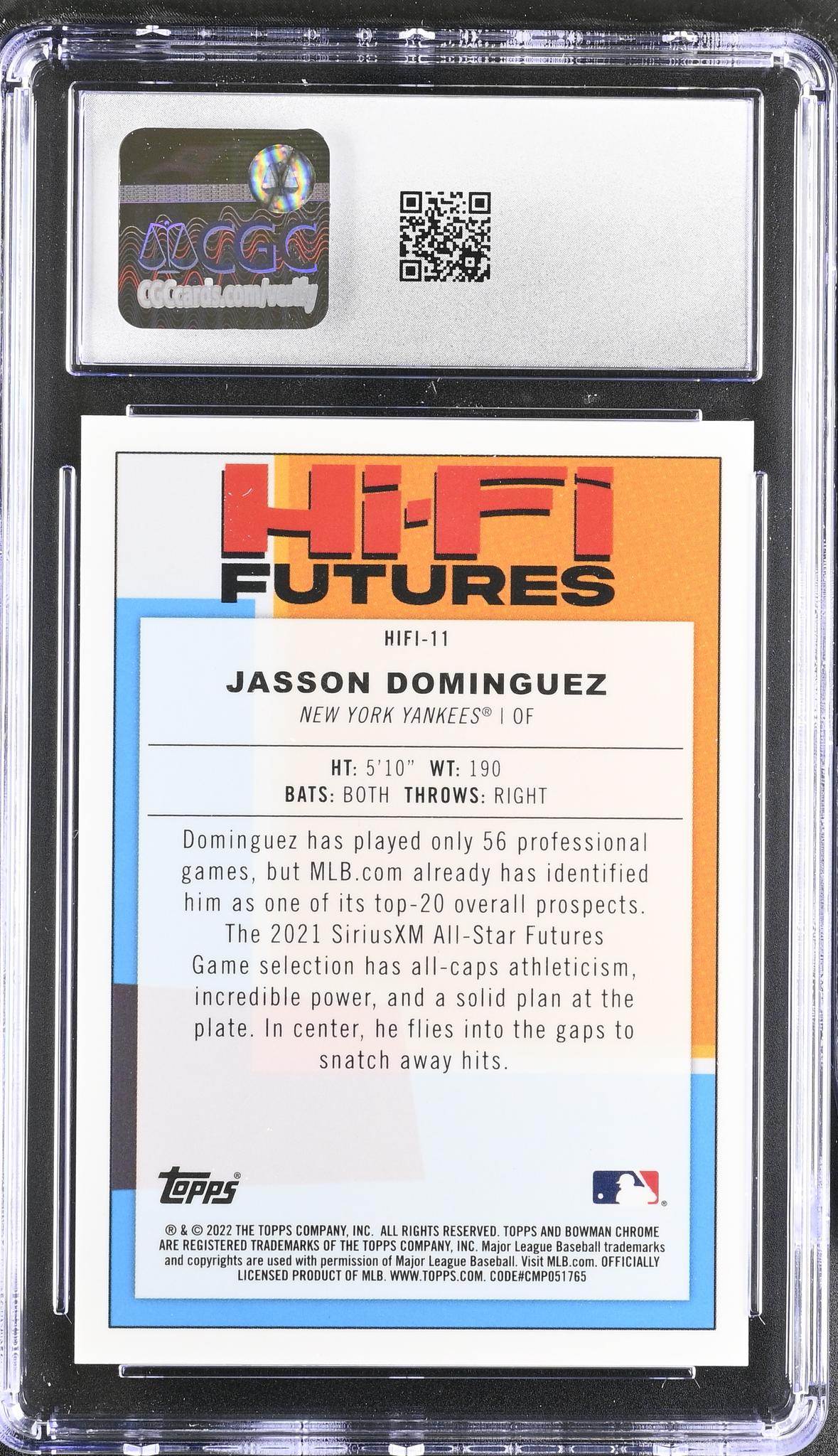 2022 Bowman #HIFI-11 Jasson Dominguez Hi-Fi Futures /99 CGC 10