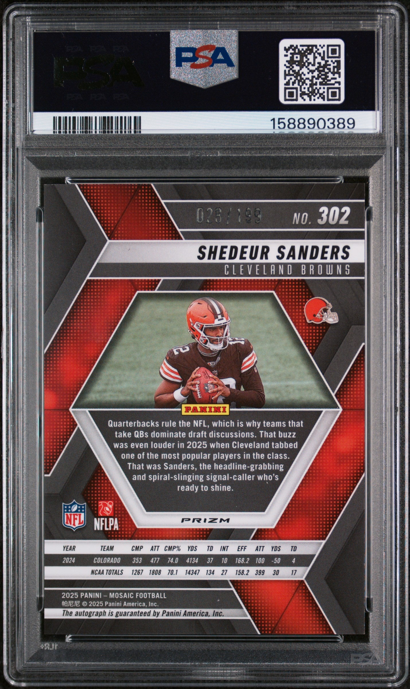 2025 Panini Mosaic Autograph-Red Shedeur Sanders #302 /199 PSA 10