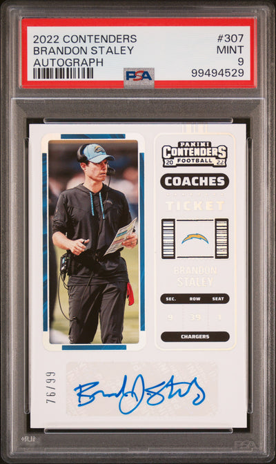 2022 Contenders Brandon Staley Coaches Ticket Auto #307 /99 PSA 9