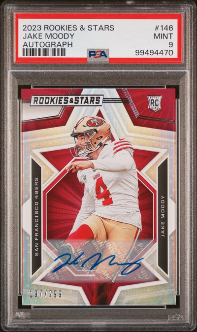 2023 Rookies & Stars Jake Moody #146 Auto /299 PSA 9